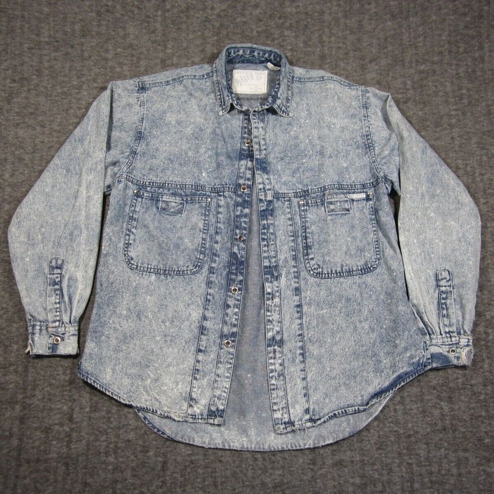 VTG Worker by Rigolletto Acid Wash Jean Trucker Jacket Mens Small 80s 90s Grunge